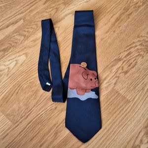 VICKY DAVIS tie Art to Wear “Piggy Bank”  Dimensional NWT Silk